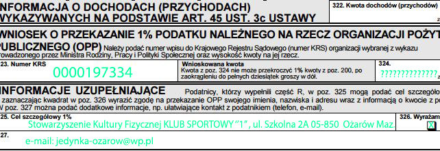 Przekaż 1 proc. swojego podatku na KS „1”
